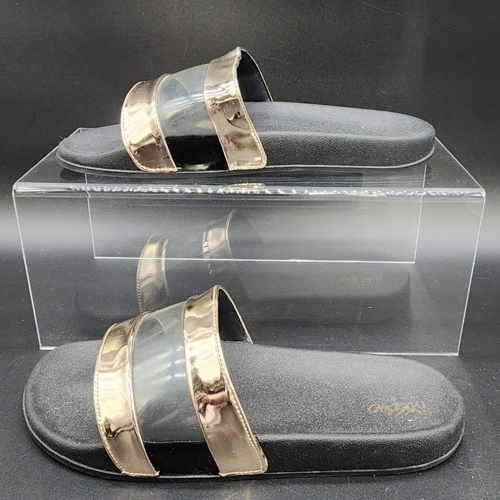 Mossimo Size 9 Rose Gold Black Clear Double Strap Slide Sandals Summer Beach